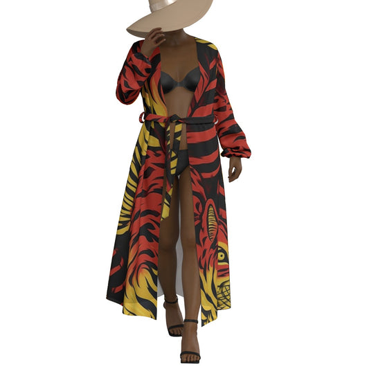 All-Over Print Women's Lace-up Chiffon Robe