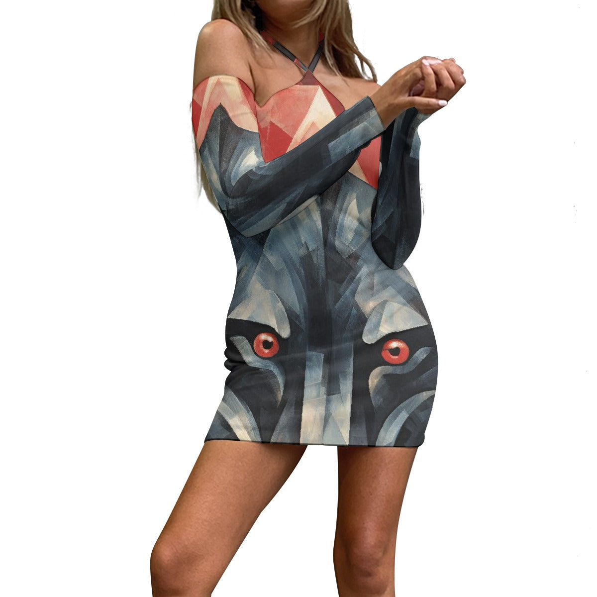 All-Over Print Women's Halter Lace-up Dress