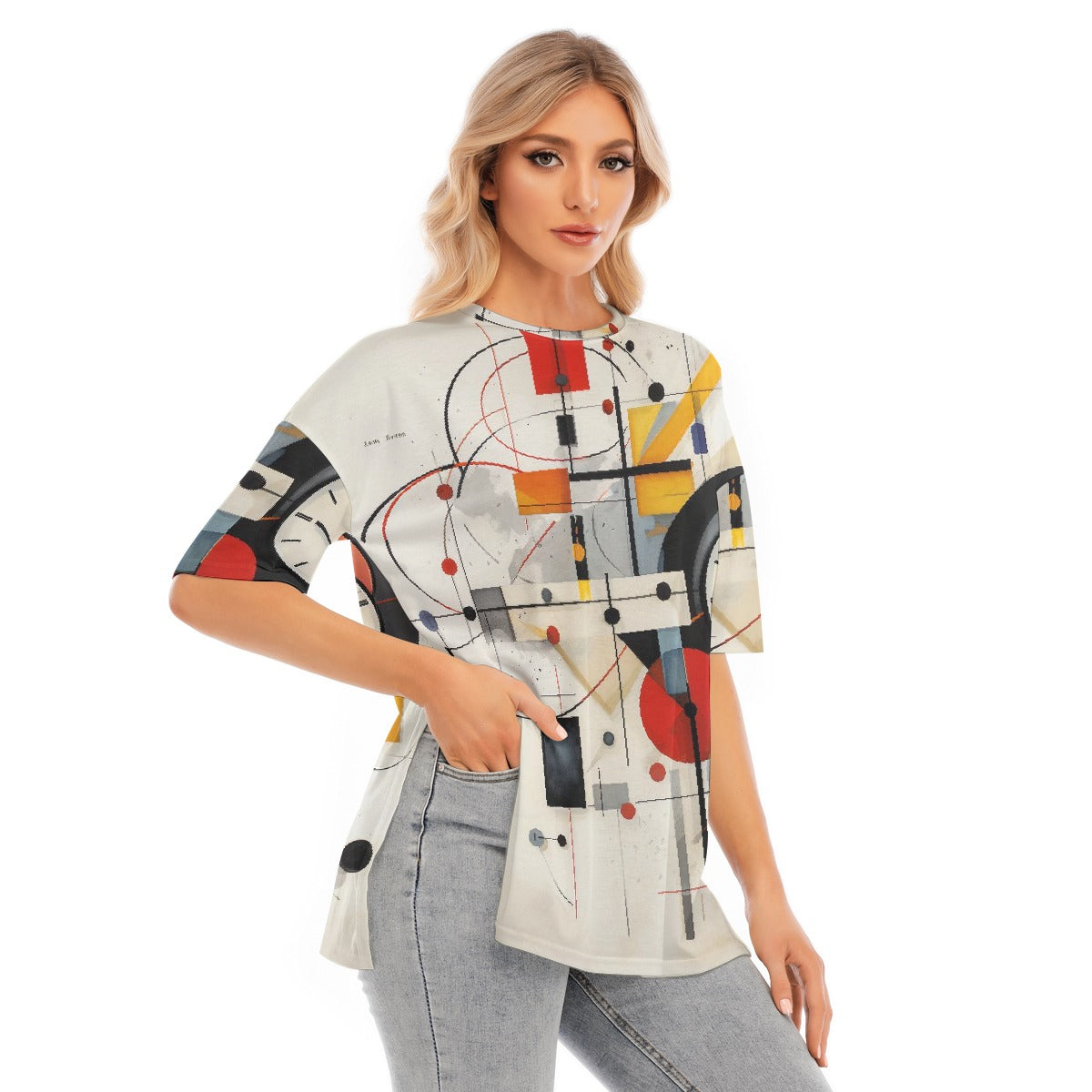 All-Over Print Women's Short Sleeves T-shirt With Hem Split