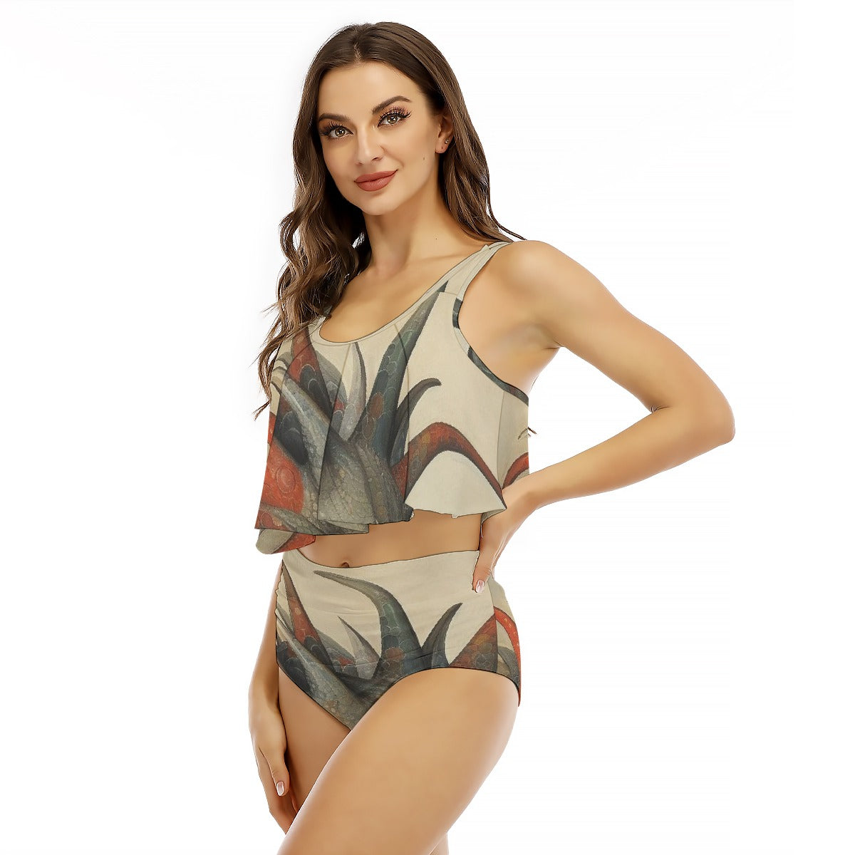 All-Over Print Women's Ruffled Vest Bikini Swimsuit