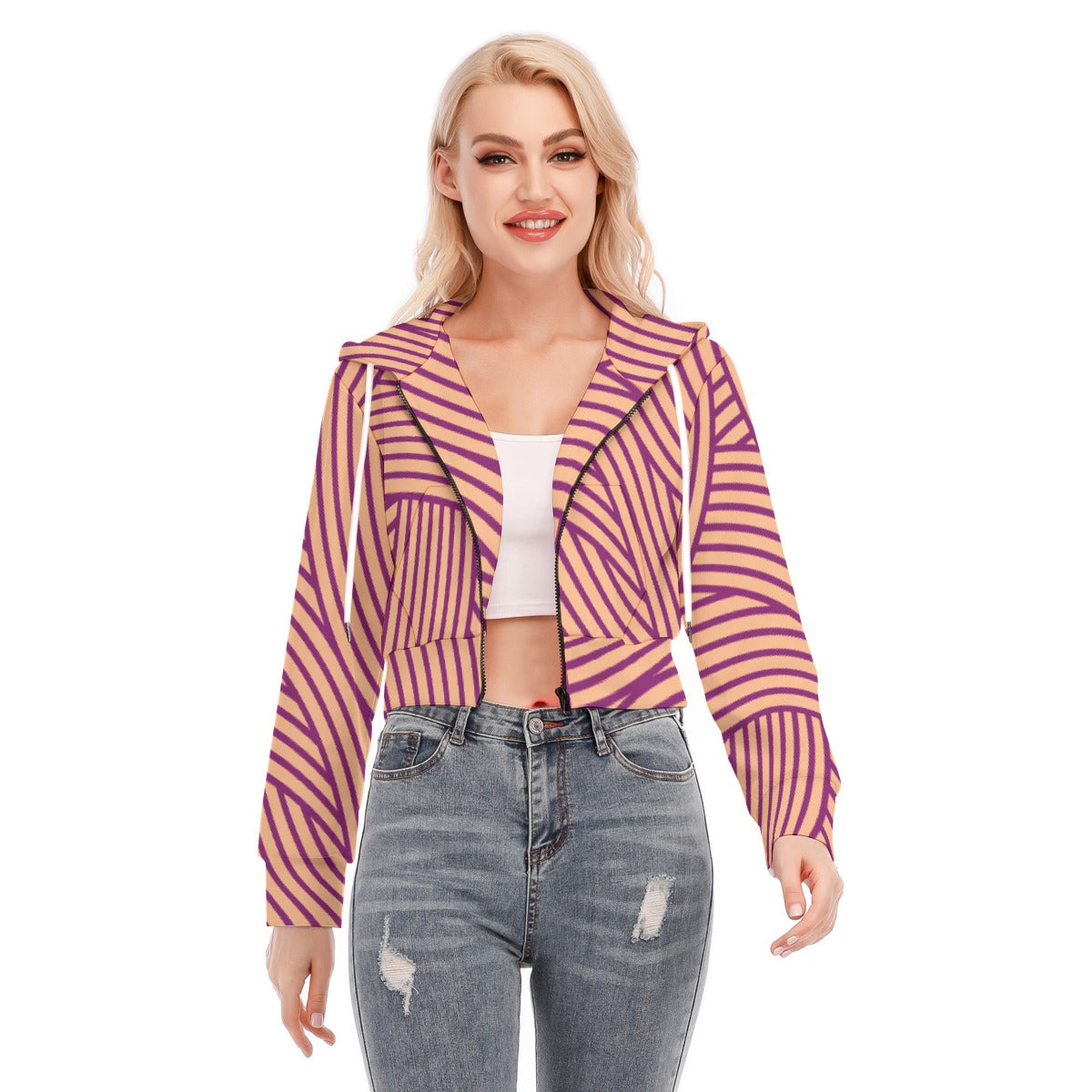 All-Over Print Women's Crop Top Hoodie With Zipper Closure