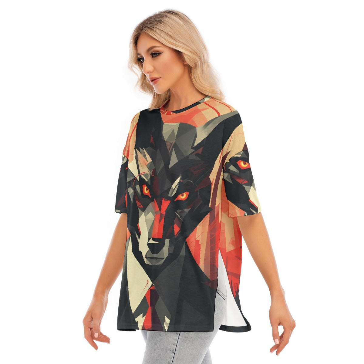 All-Over Print Women's Short Sleeves T-shirt With Hem Split