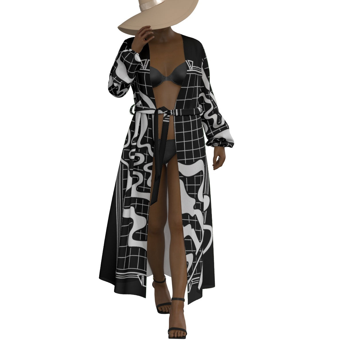 All-Over Print Women's Lace-up Chiffon Robe