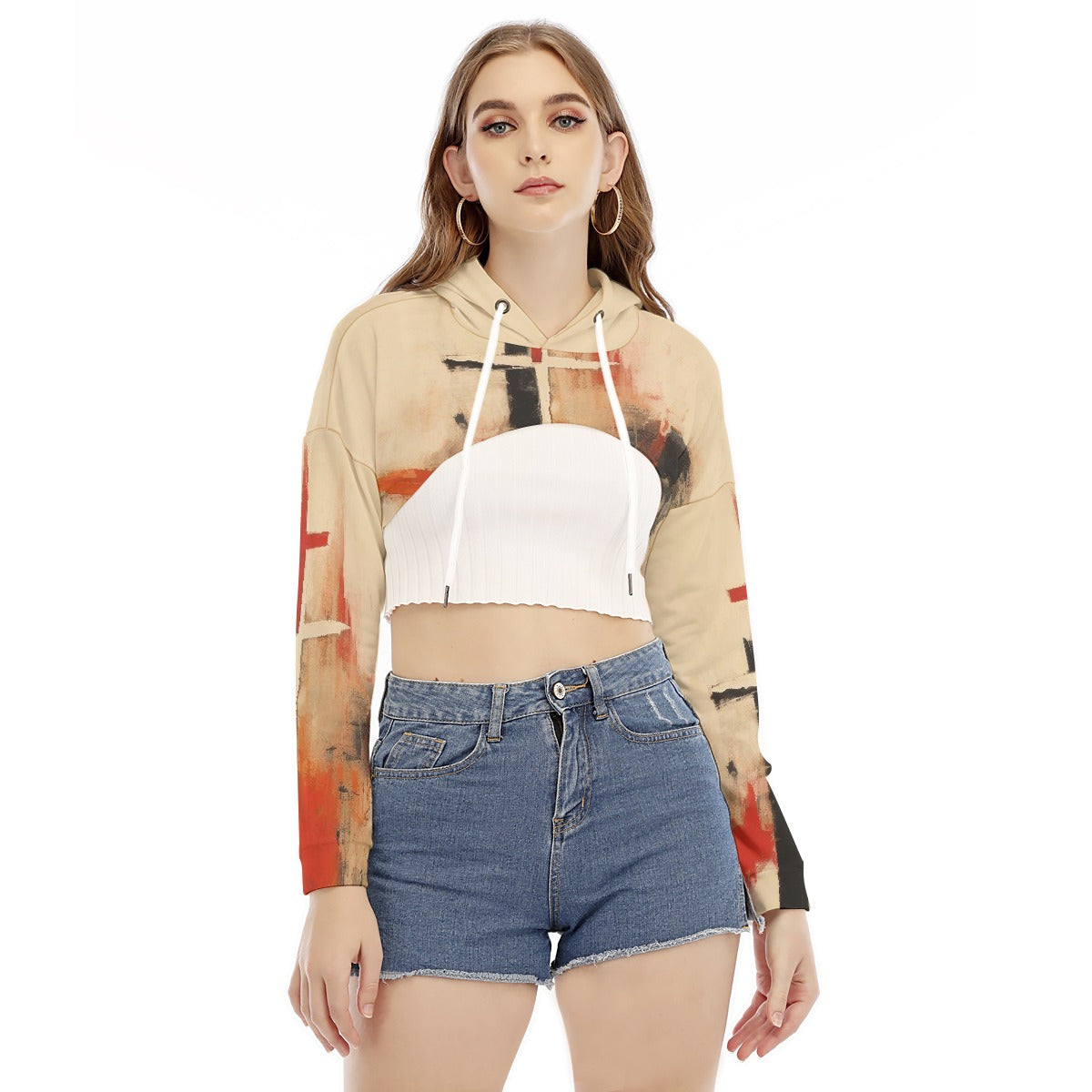 All-Over Print Women's Smock Short Hoodie With Long Sleeve