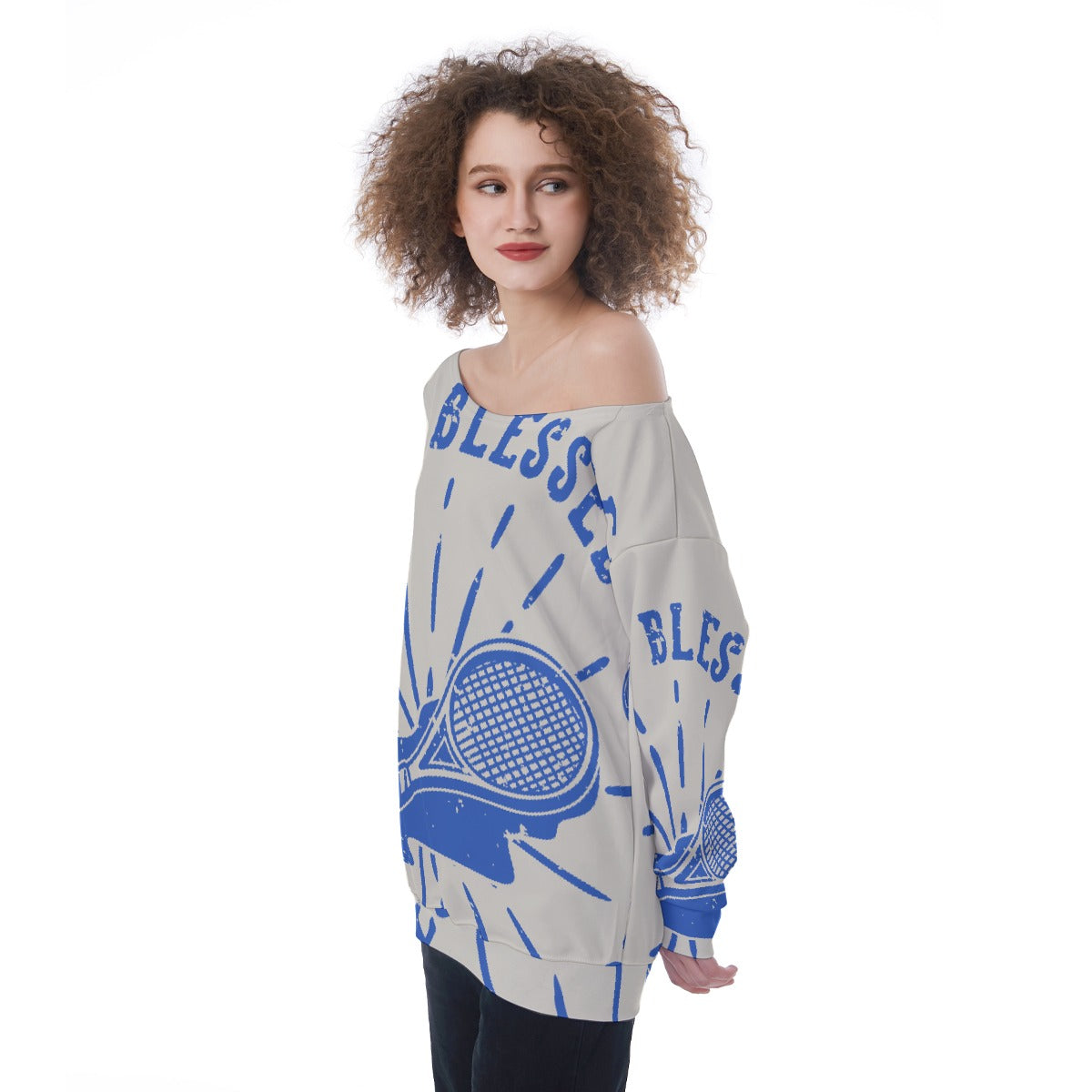 All-Over Print Oversized Women's Off-Shoulder Sweatshirt