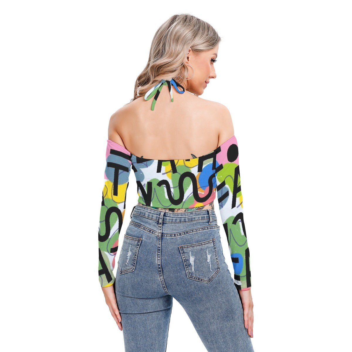 All-Over Print Women's Halter Lace-up Top