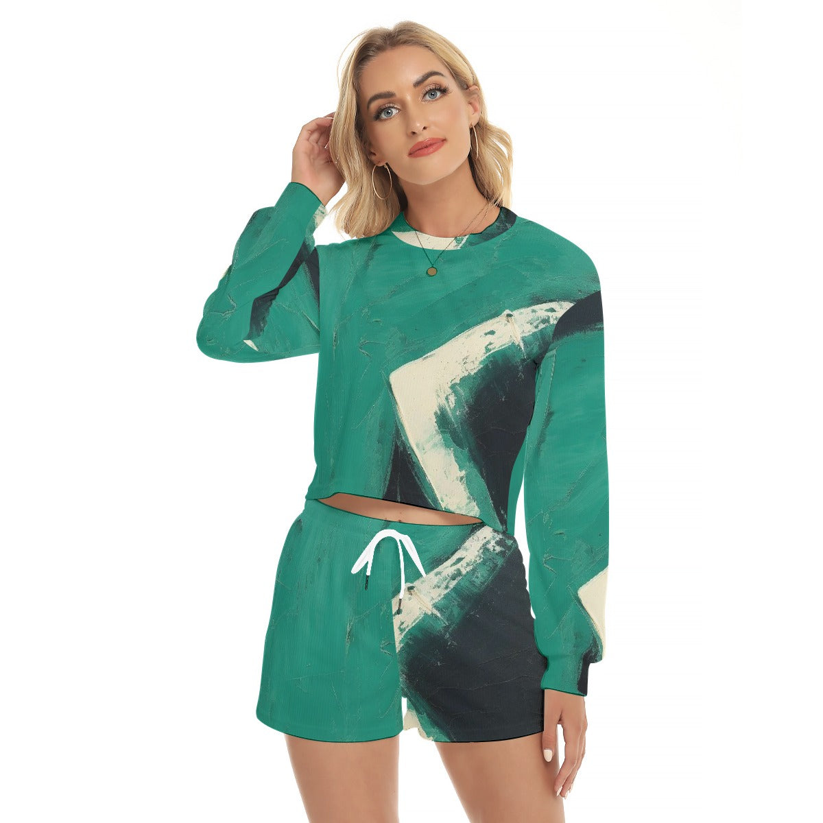 All-Over Print Women's Short Sweatshirt And Pants Suit