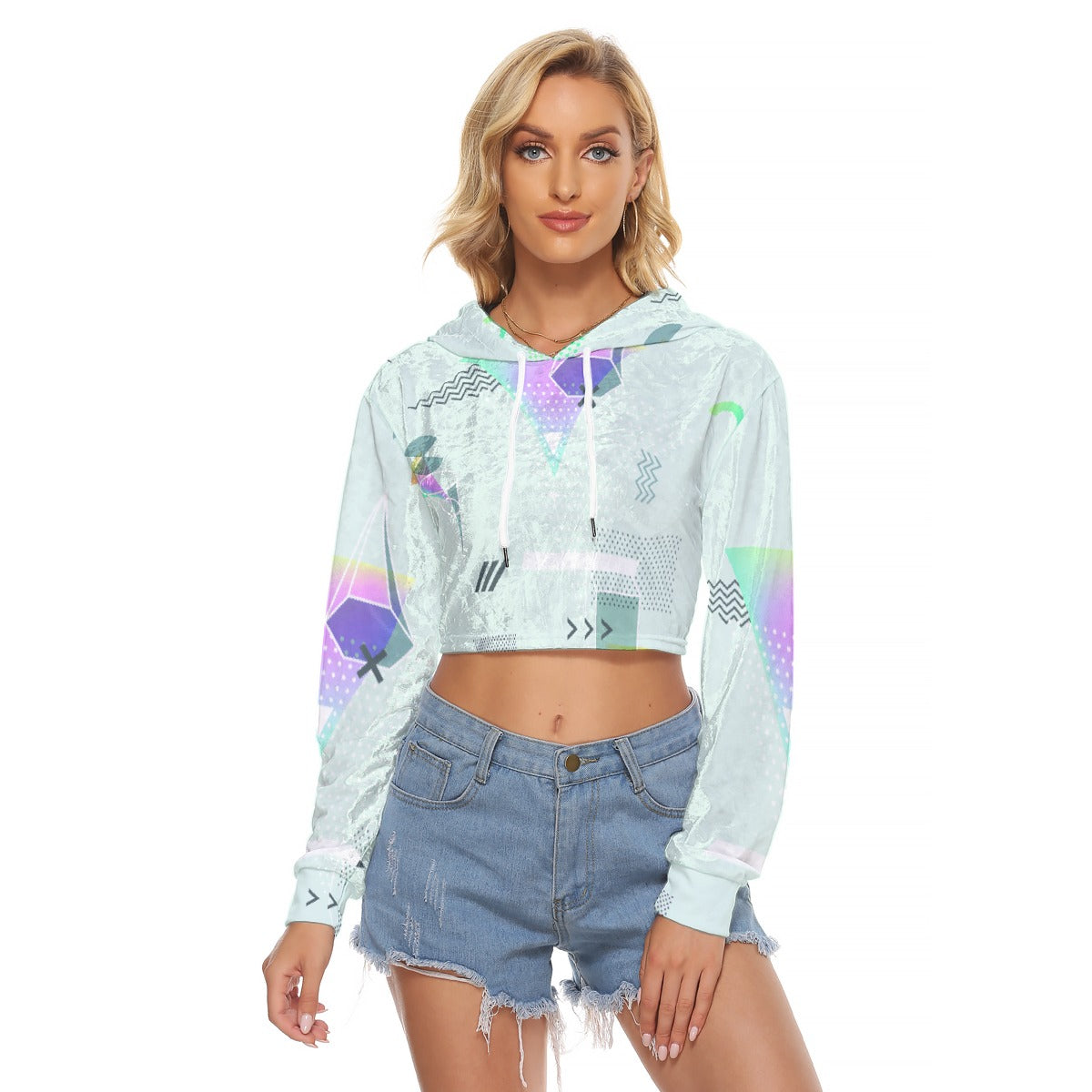 All-Over Print Women's Crop Top Hoodie|Velvet
