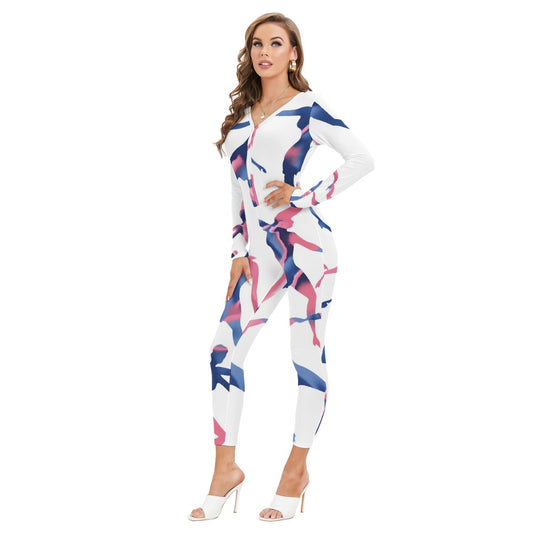 All-Over Print Women's Plunging Neck Jumpsuit