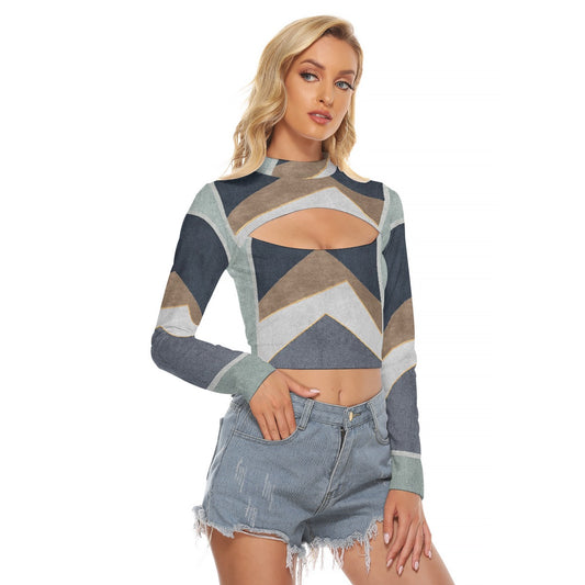 All-Over Print Women's Hollow Chest Keyhole Tight Crop Top