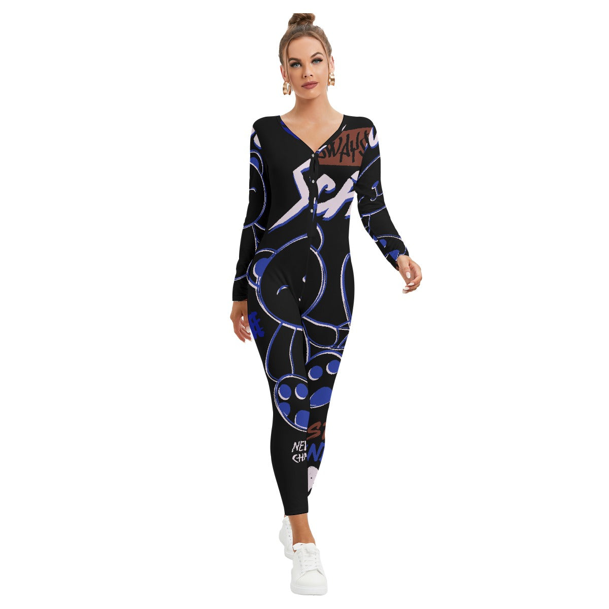 All-Over Print Women's Plunging Neck Jumpsuit