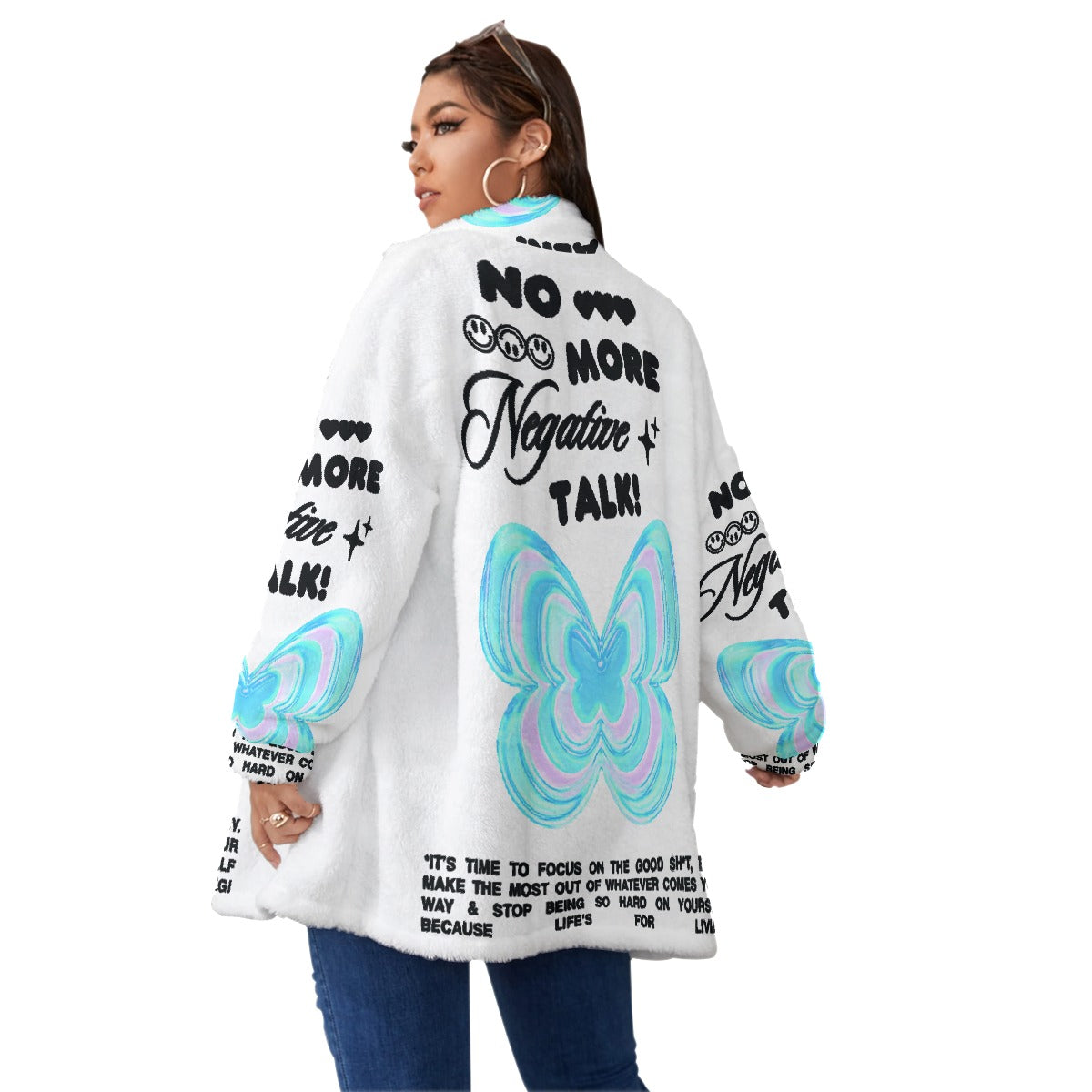 All-Over Print Unisex Borg Fleece Stand-up Collar Coat With Zipper Closure(Plus Size)