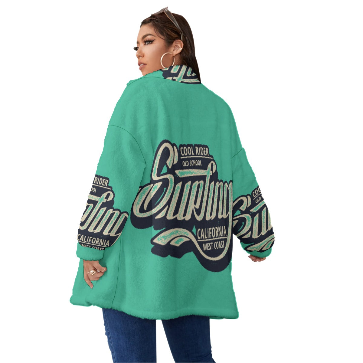 All-Over Print Unisex Borg Fleece Stand-up Collar Coat With Zipper Closure(Plus Size)