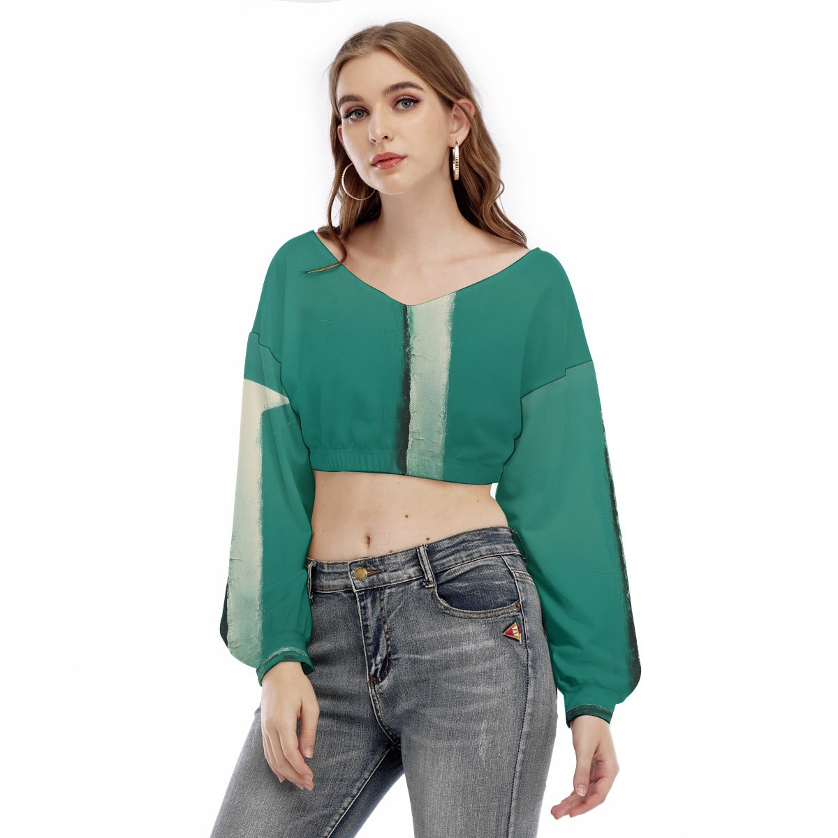 All-Over Print Women's V-neck Long Sleeve Cropped Sweatshirt
