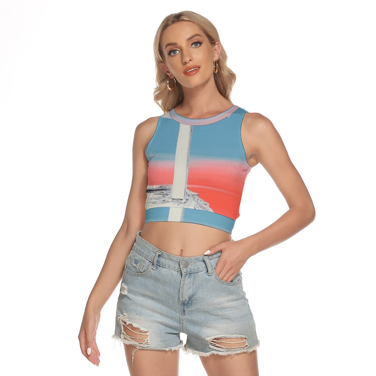 All-Over Print Women's Sleeveless Back Hollow Crop Top