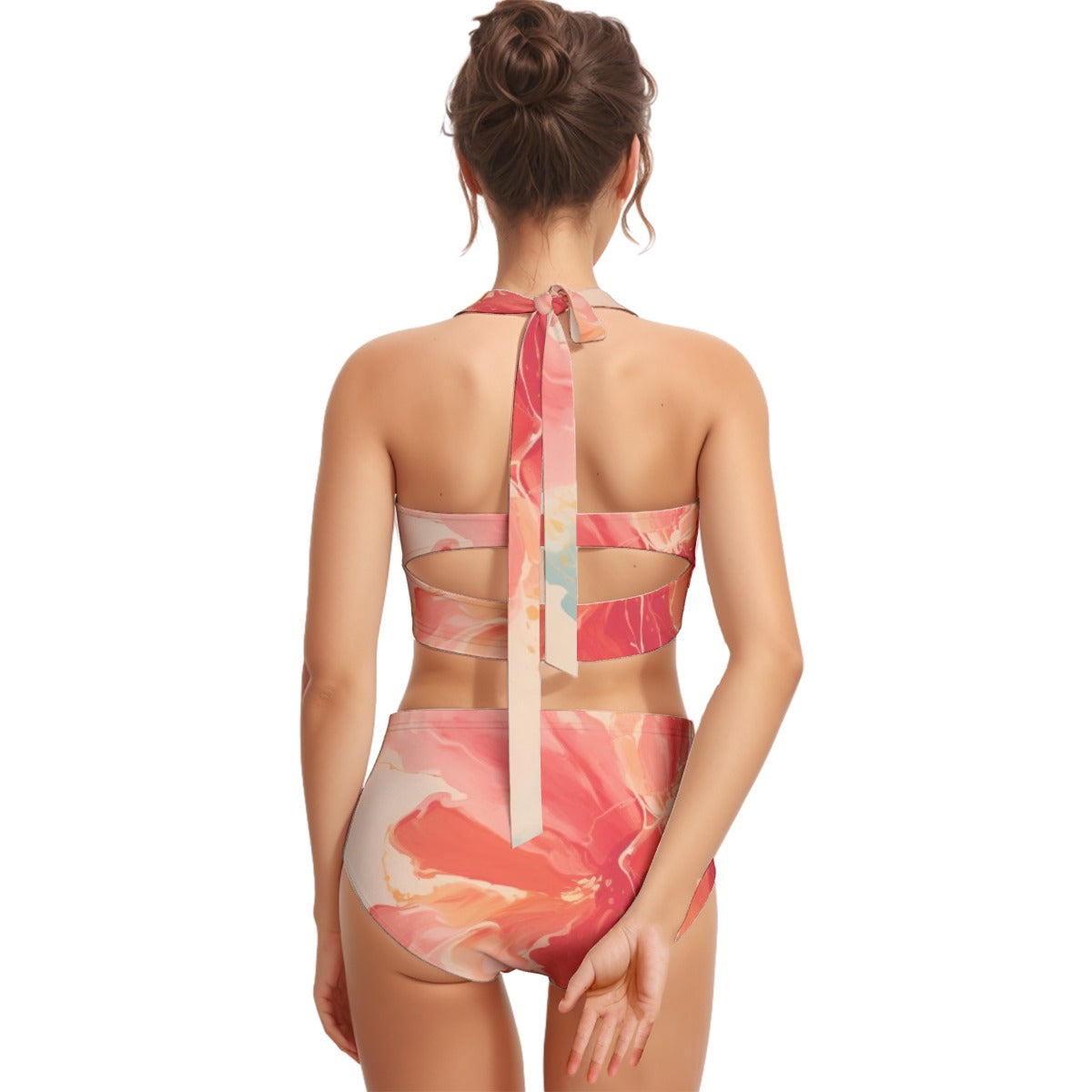 All-Over Print Women's Swimsuit Set With Halter