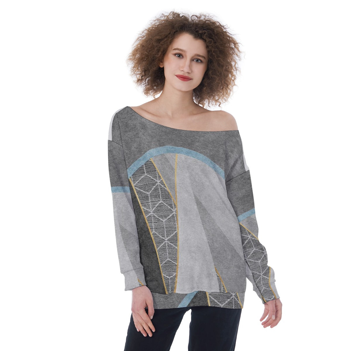All-Over Print Oversized Women's Off-Shoulder Sweatshirt