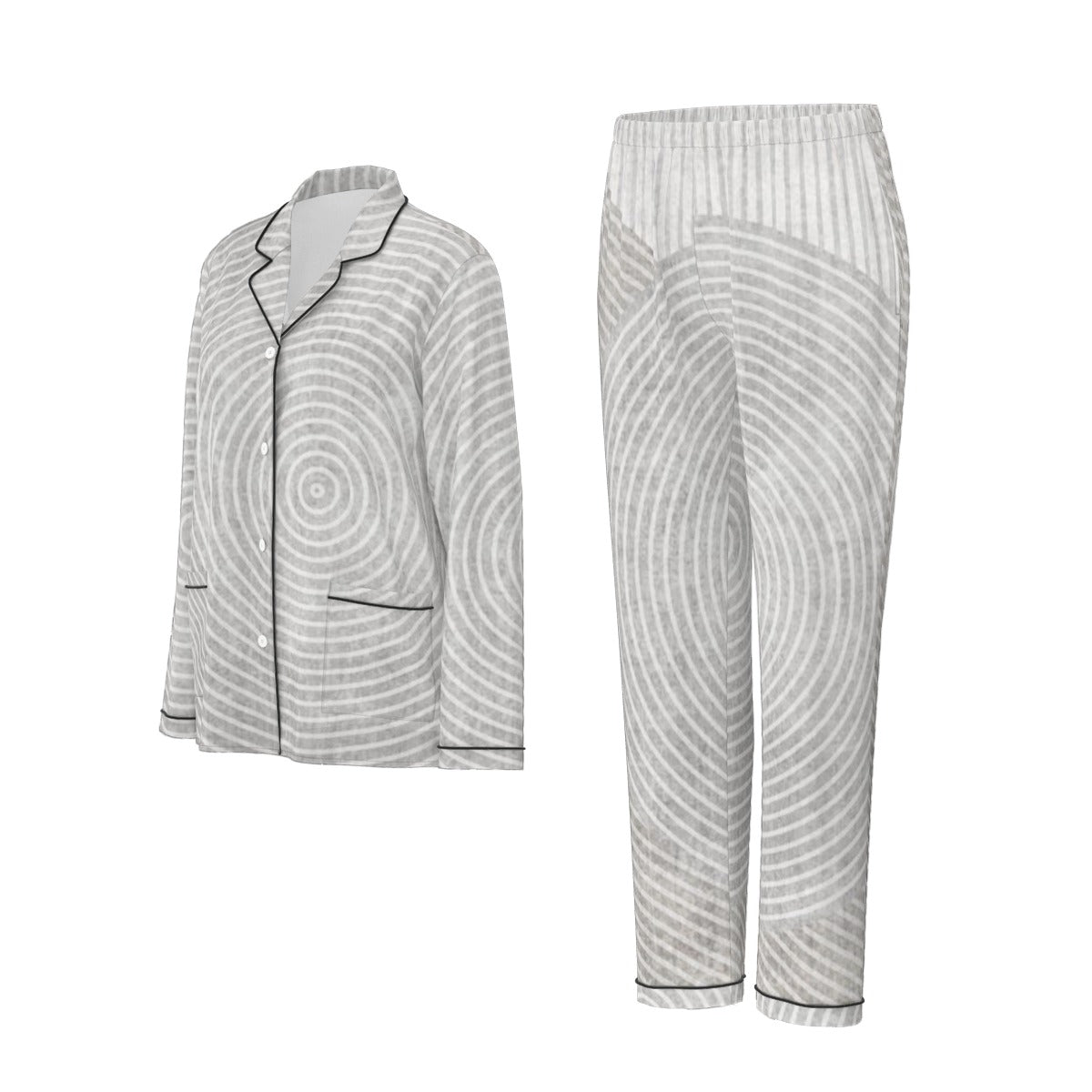 All-Over Print Women's Long Sleeve Pajama Set With Black Contrast Piping