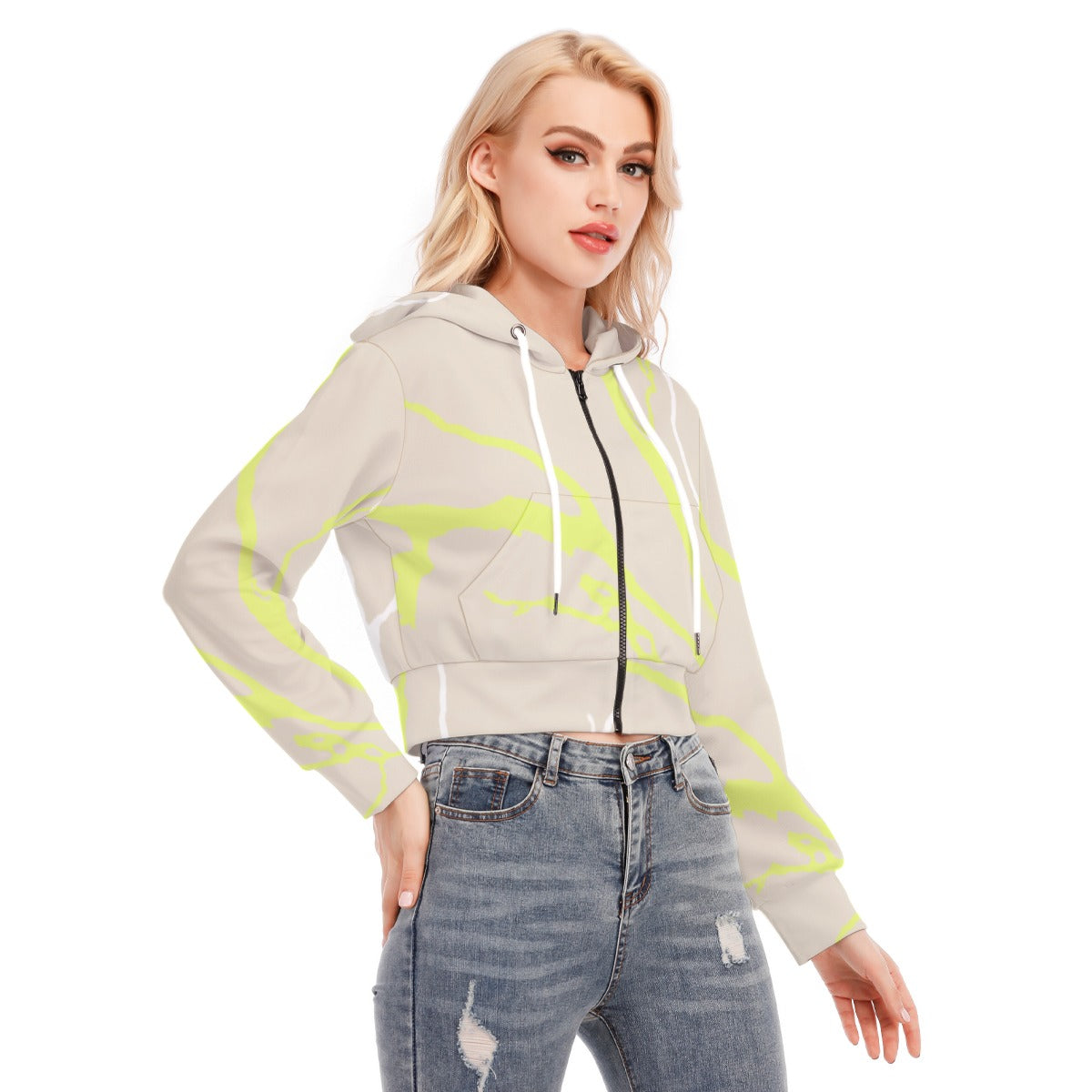 All-Over Print Women's Crop Top Hoodie With Zipper Closure