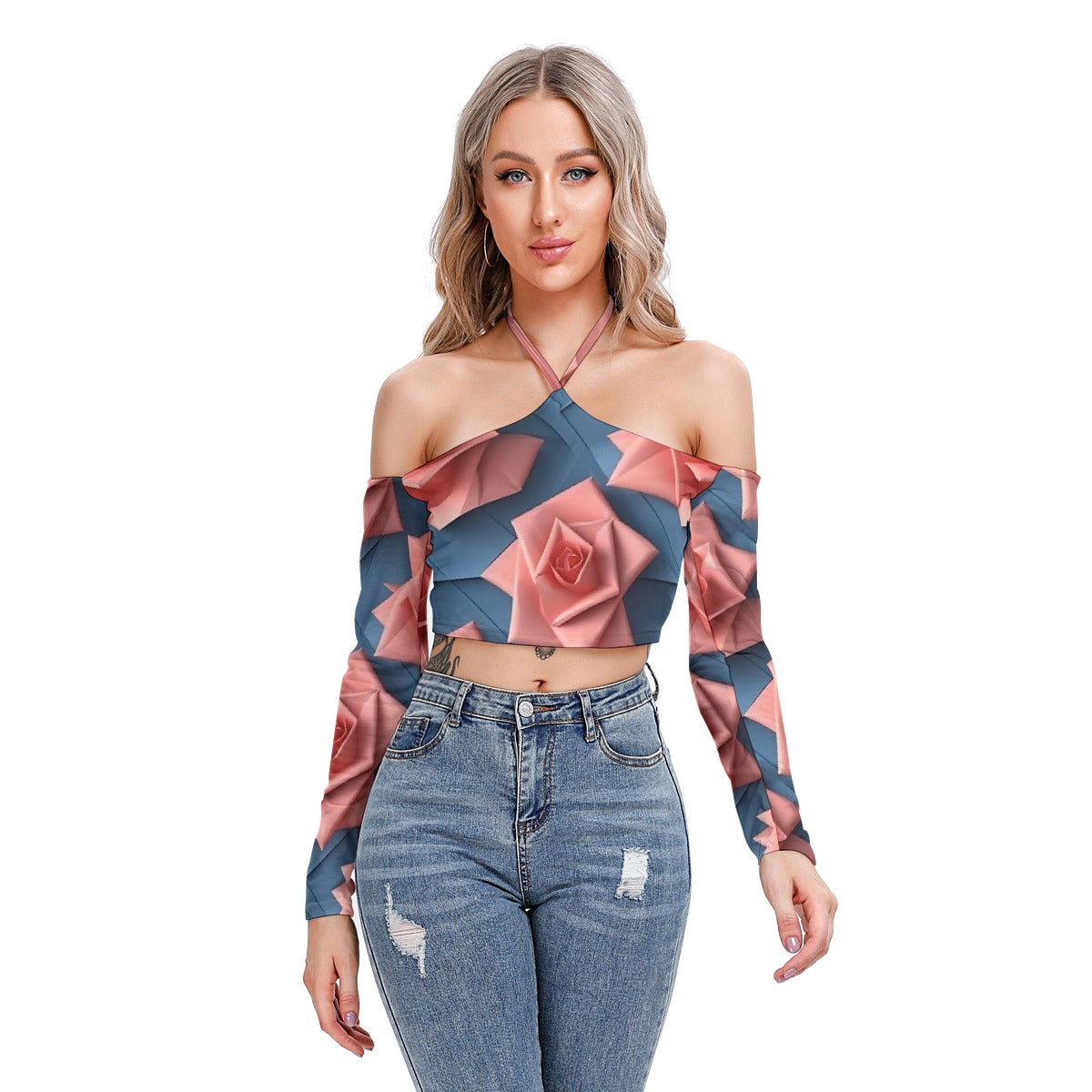All-Over Print Women's Halter Lace-up Top