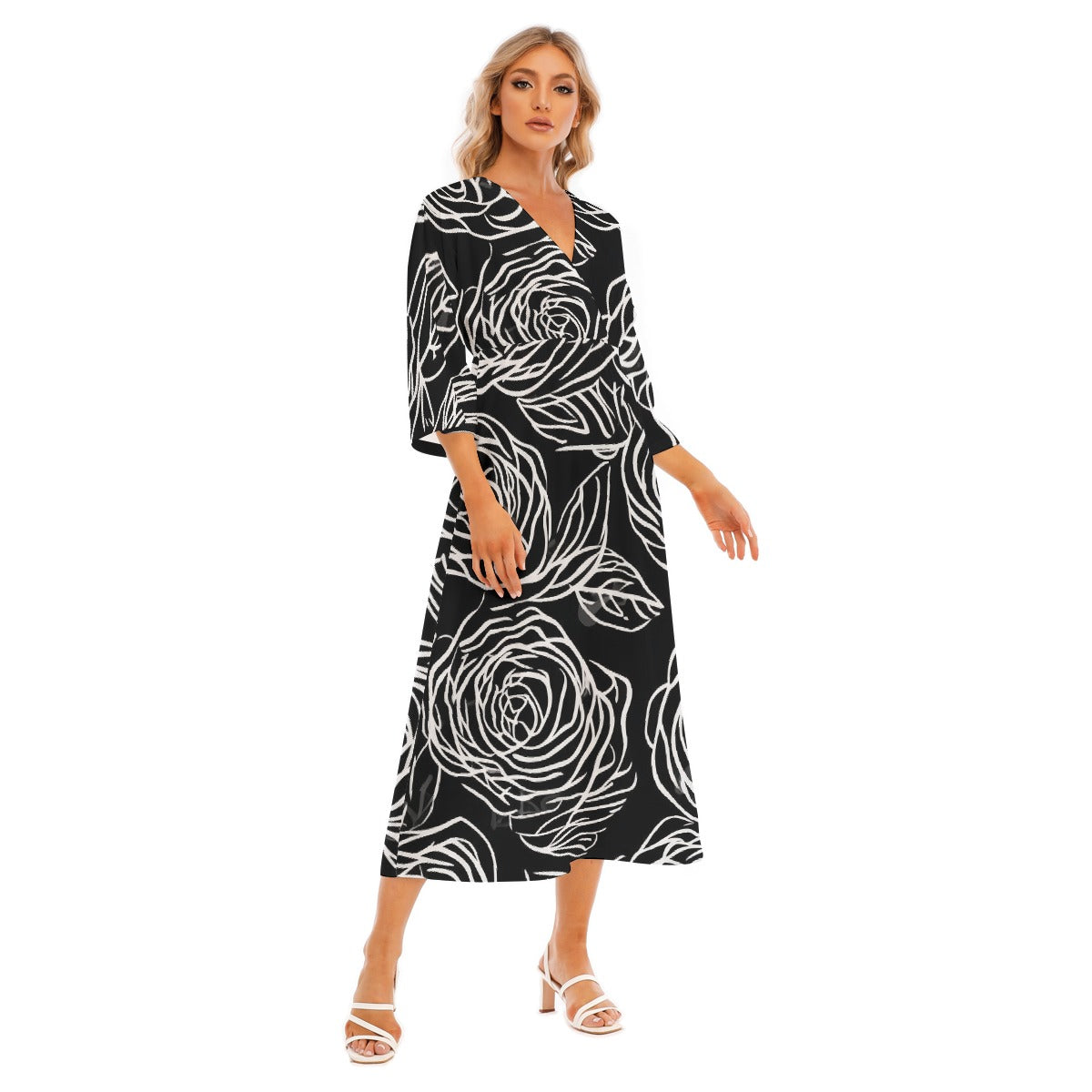 All-Over Print Women's Mid-Sleeve Long Dress