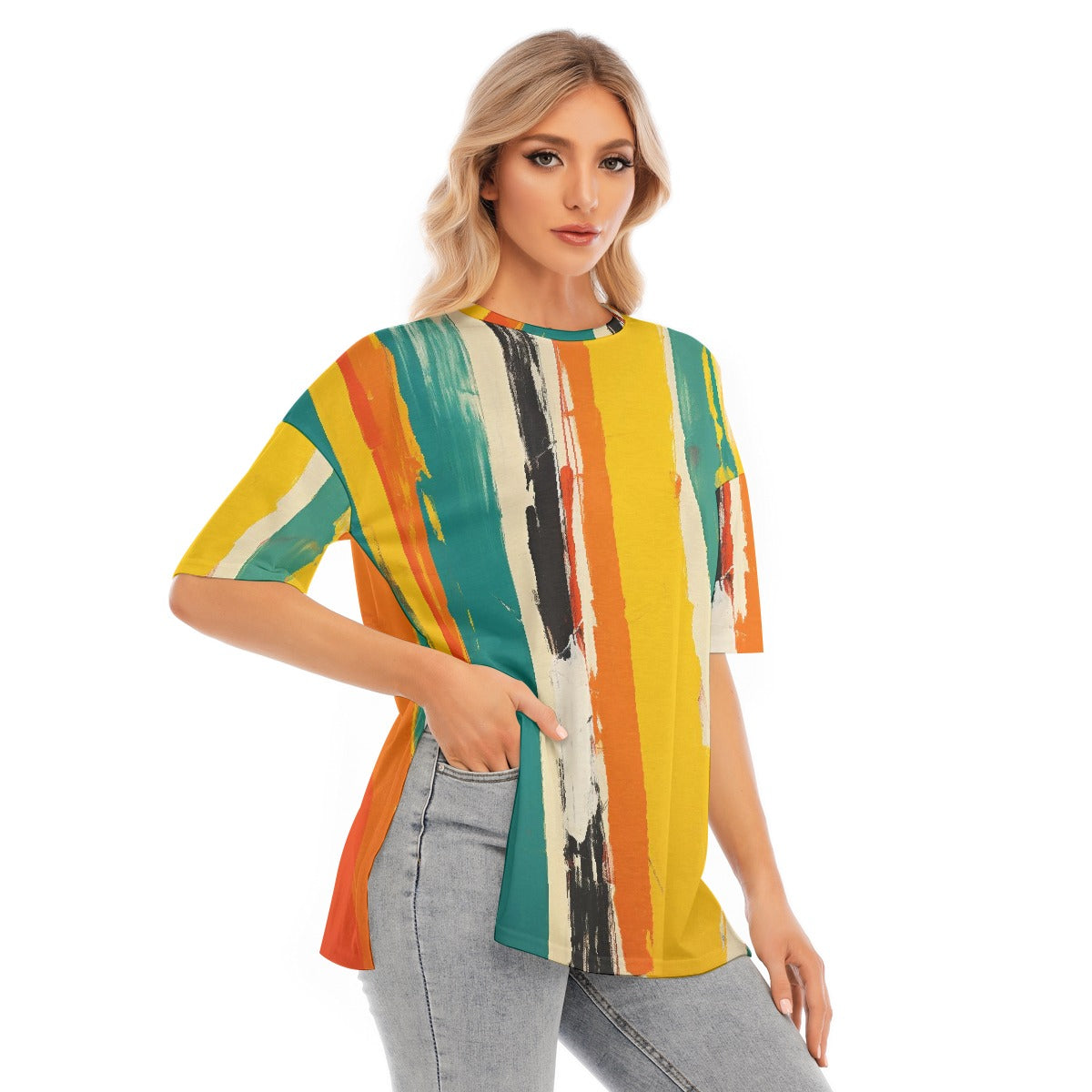 All-Over Print Women's Short Sleeves T-shirt With Hem Split