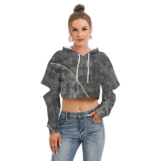 All-Over Print Women's Heavy Fleece Hoodie With Hollow Out Sleeve