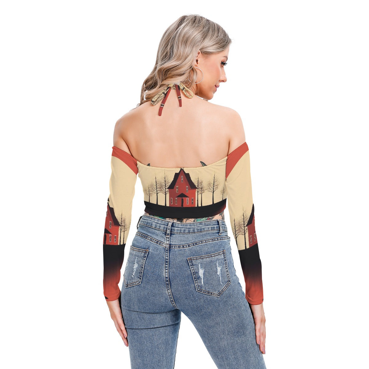 All-Over Print Women's Halter Lace-up Top