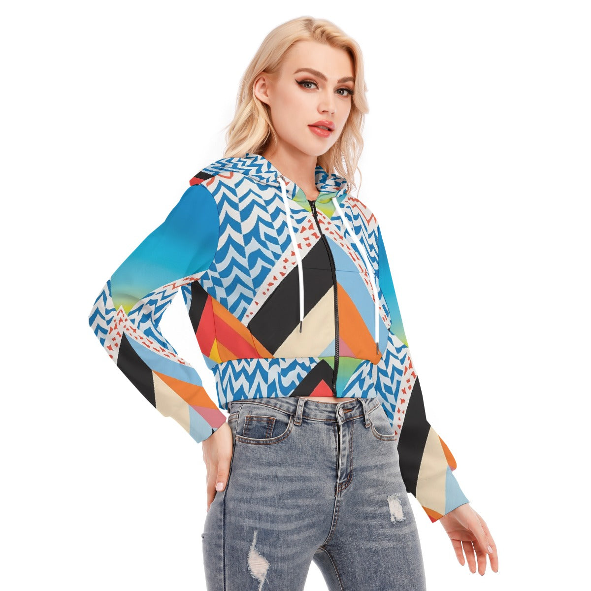 All-Over Print Women's Crop Top Hoodie With Zipper Closure