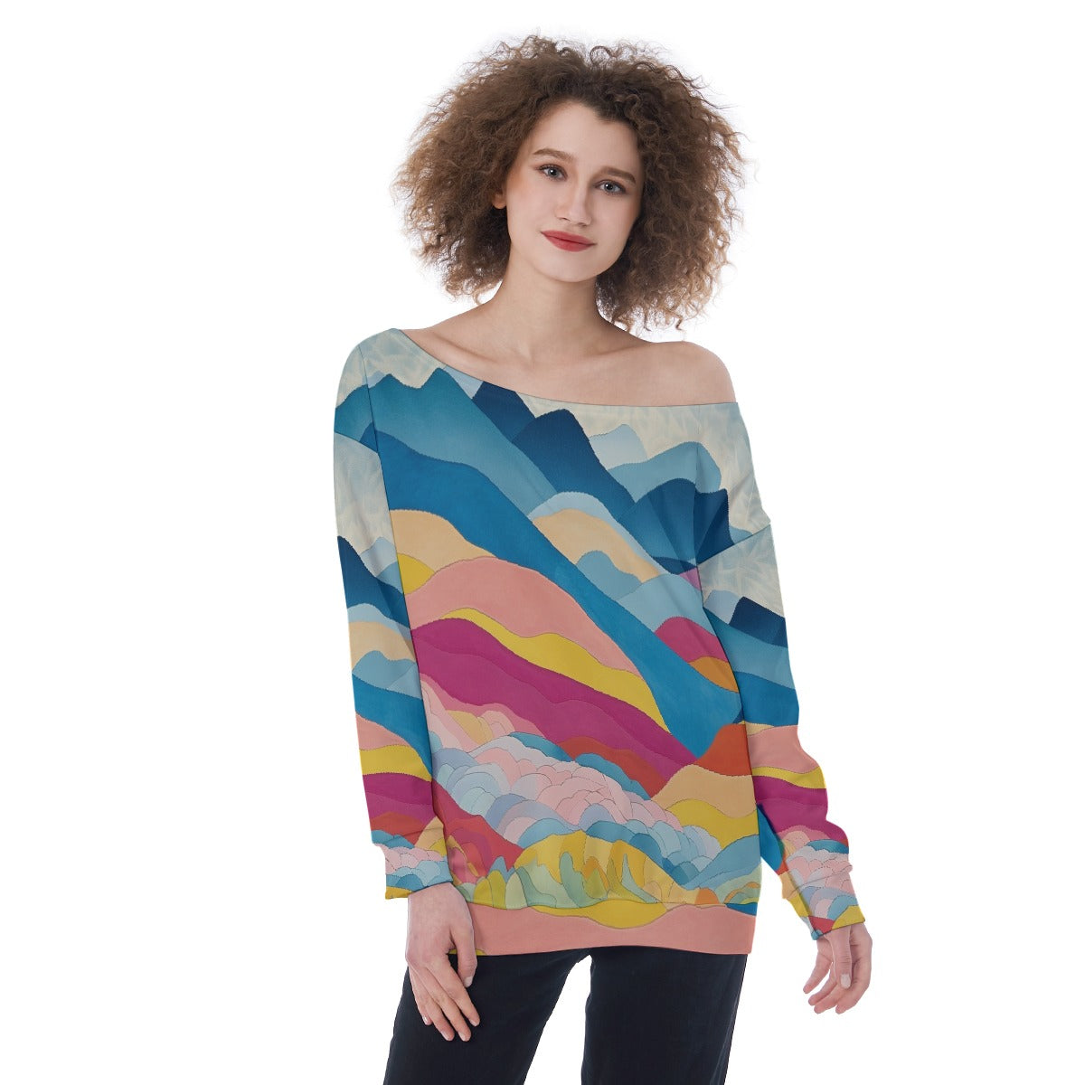 All-Over Print Oversized Women's Off-Shoulder Sweatshirt