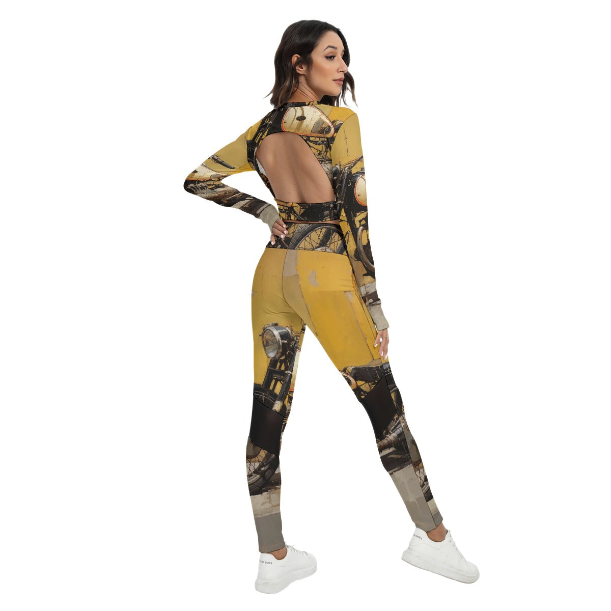 All-Over Print Women's Sport Set With Backless Top And Leggings