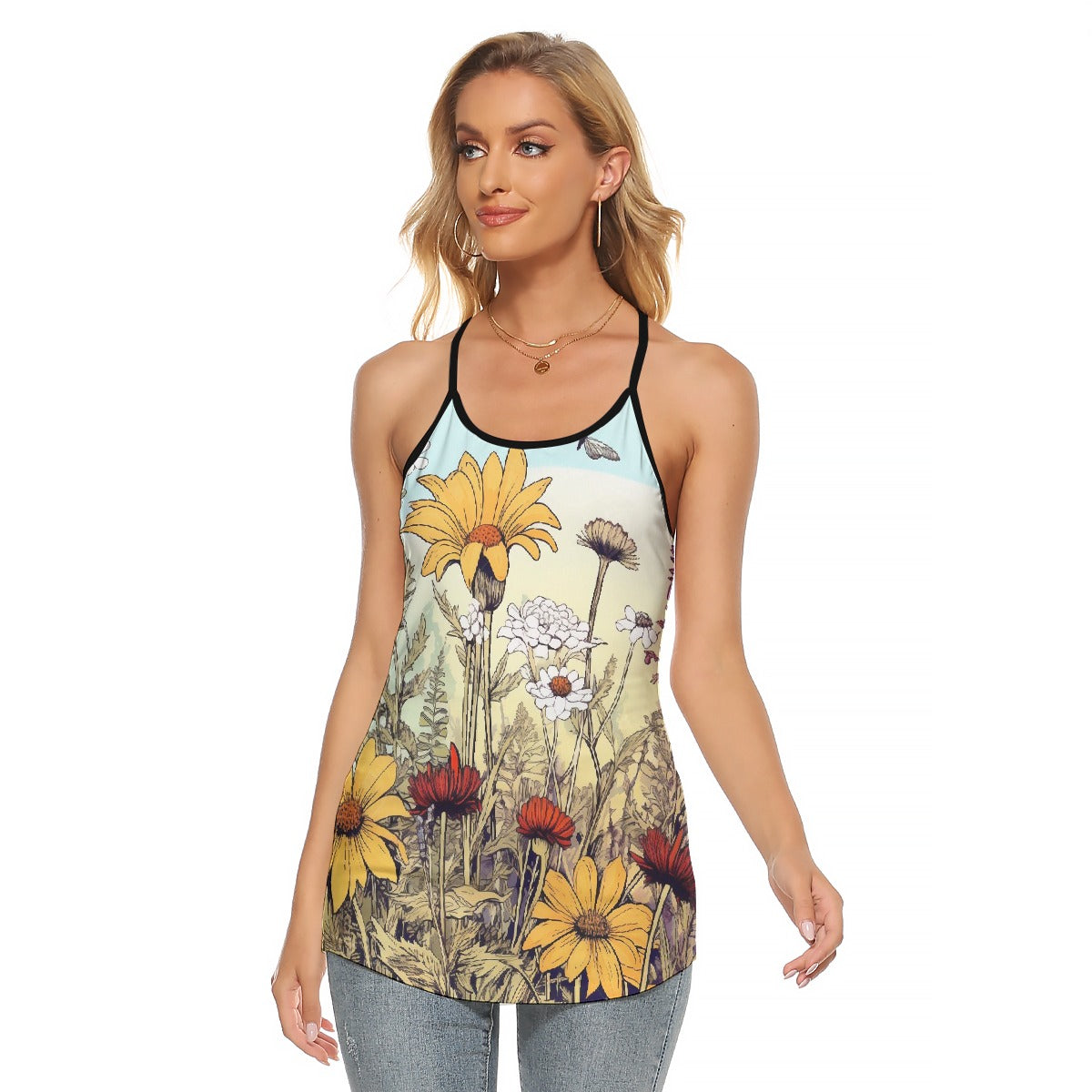 All-Over Print Women's Criss-Cross Open Back Tank Top