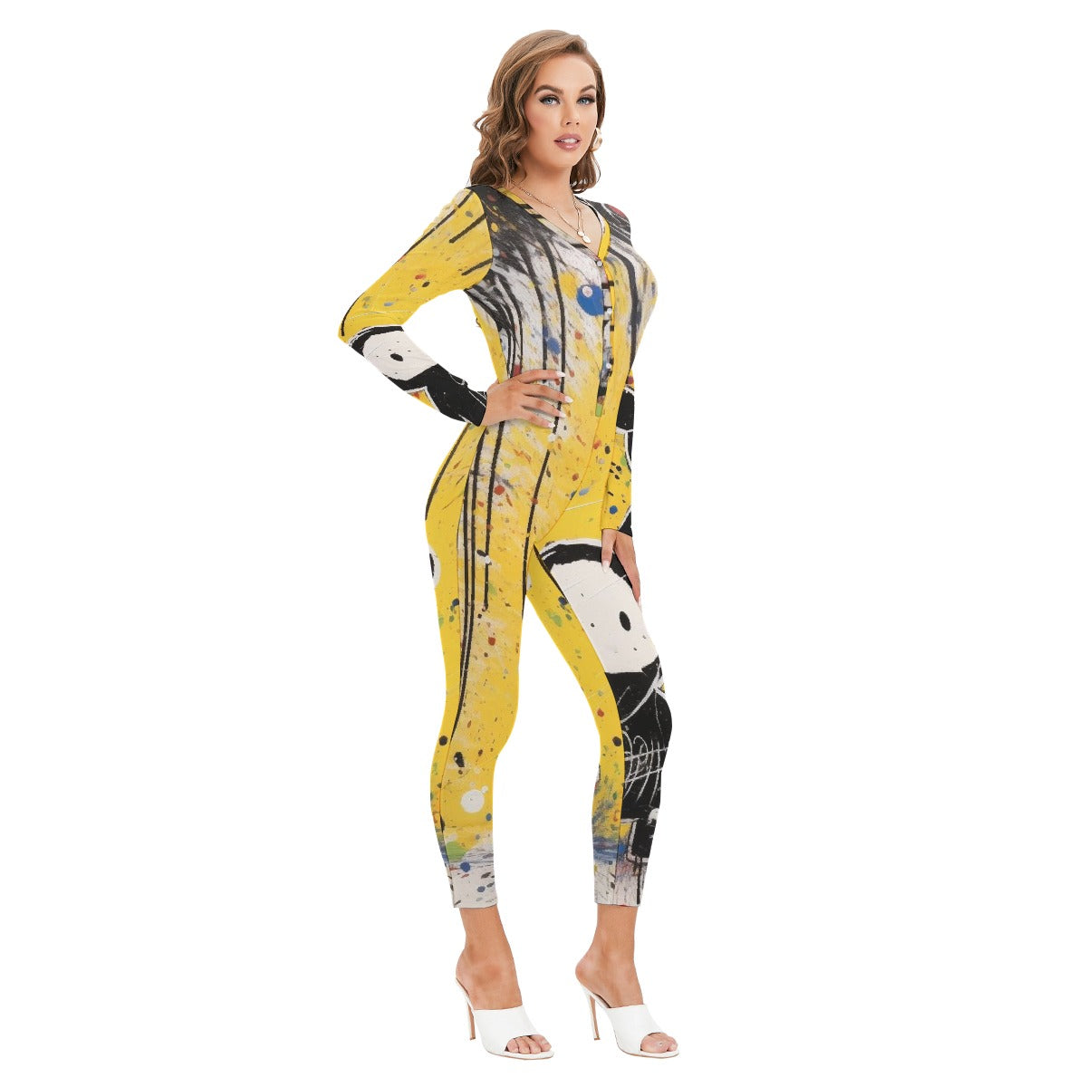 All-Over Print Women's Plunging Neck Jumpsuit