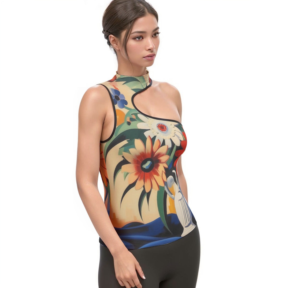 All-Over Print Women's Halter Sleeveless Asymmetrical Tank Top