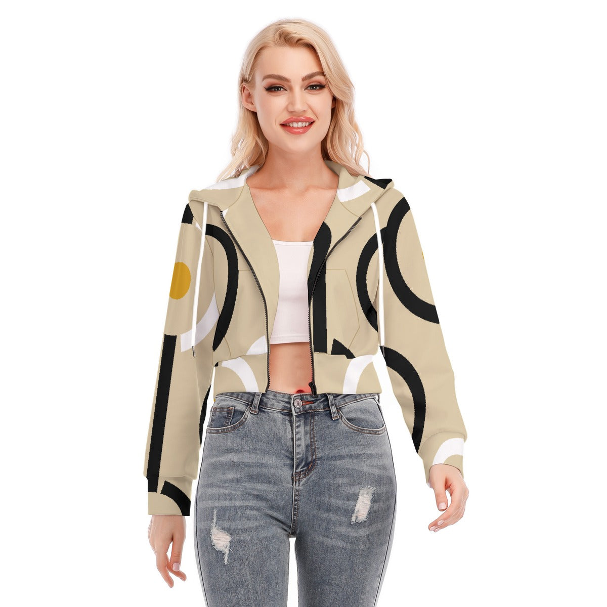 All-Over Print Women's Crop Top Hoodie With Zipper Closure