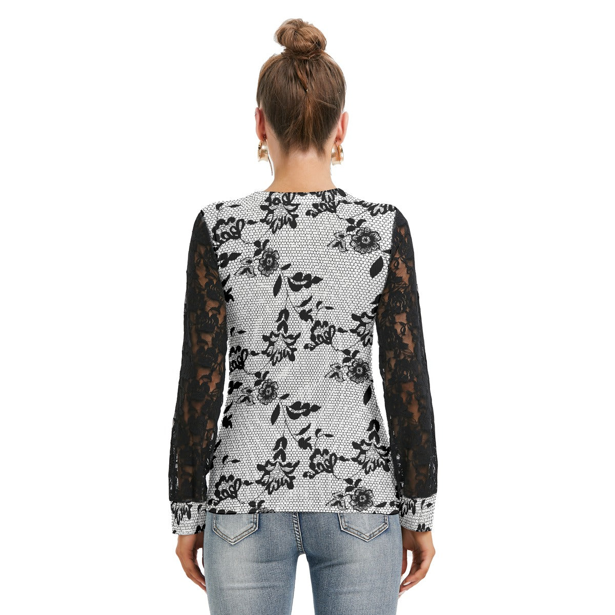 All-Over Print Women's T-shirt And Sleeve With Black Lace