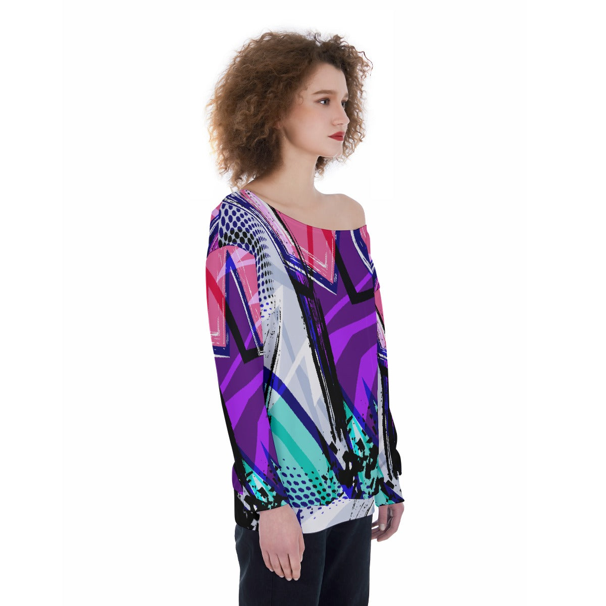 All-Over Print Oversized Women's Off-Shoulder Sweatshirt