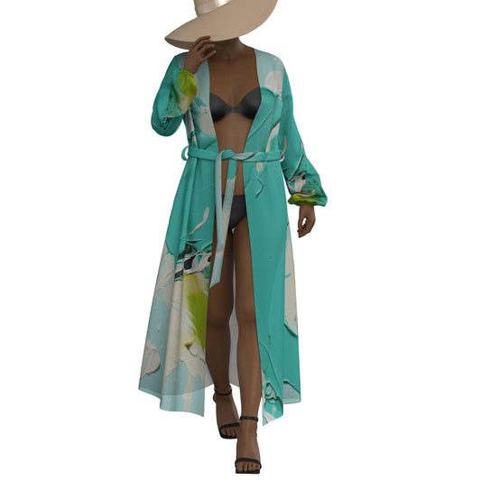 All-Over Print Women's Lace-up Chiffon Robe