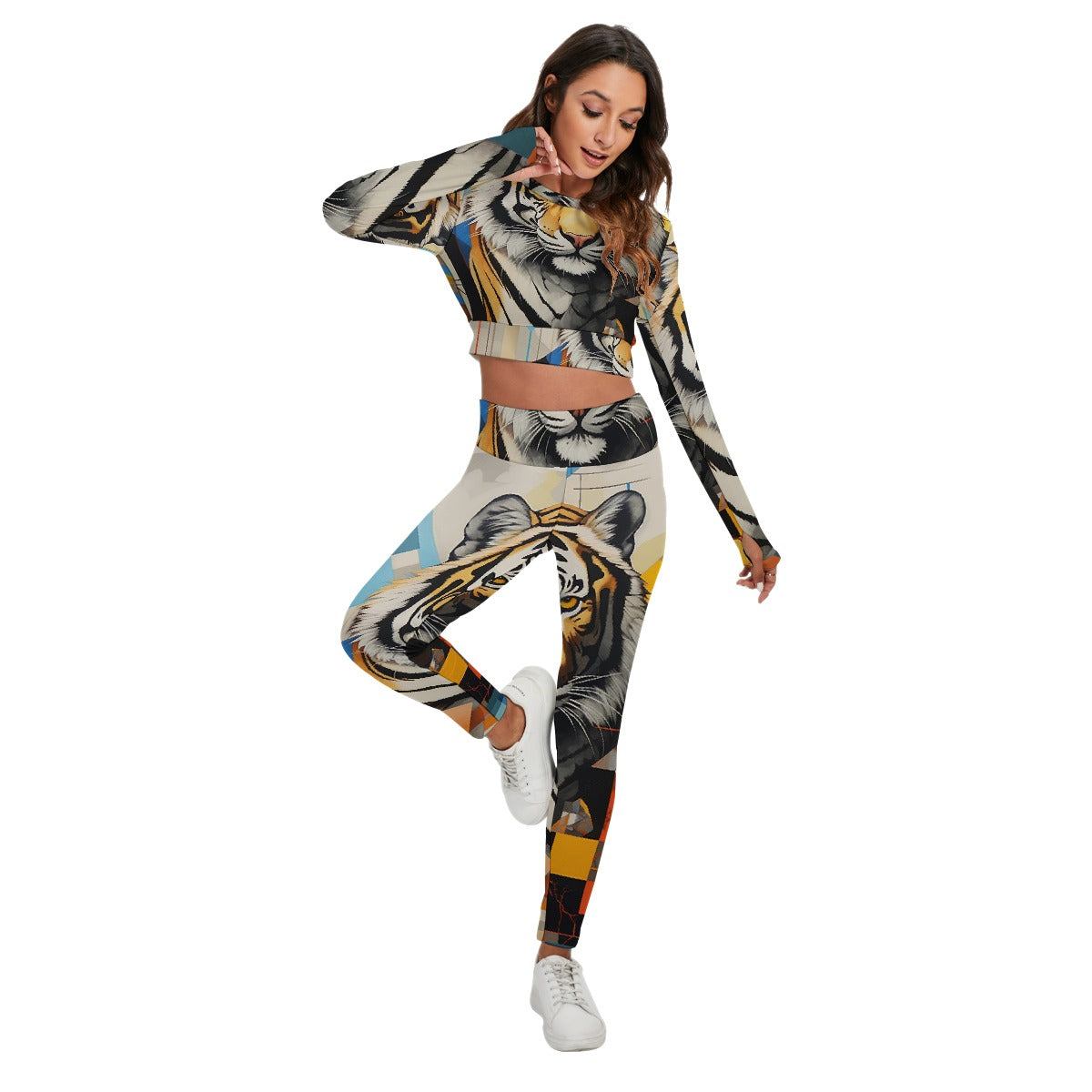 All-Over Print Women's Sport Set With Backless Top And Leggings