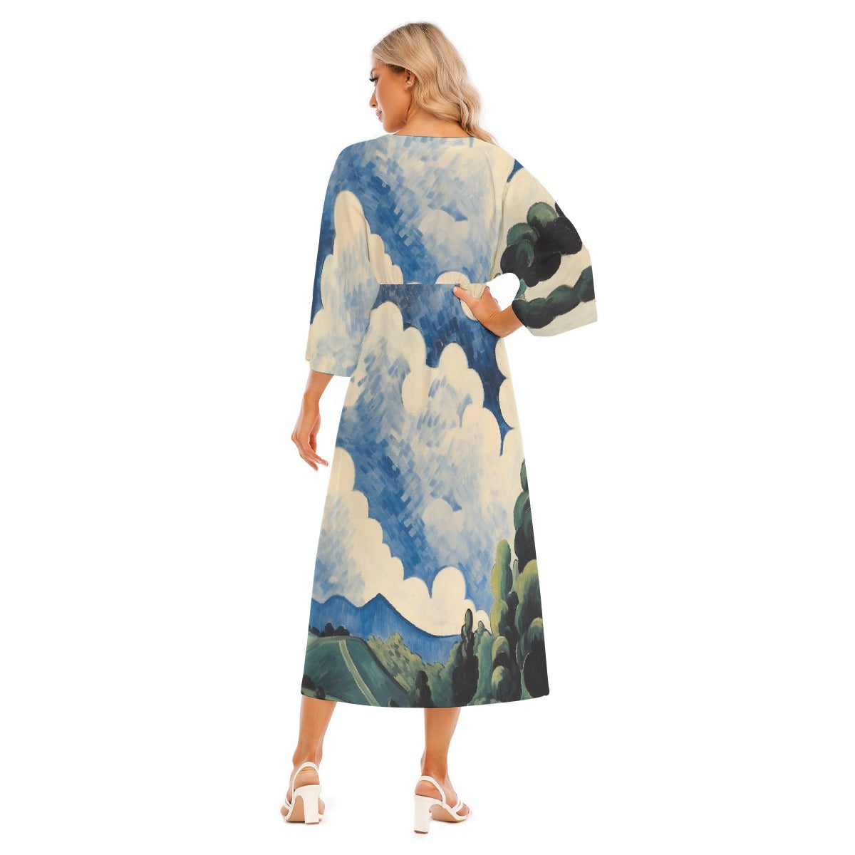 All-Over Print Women's Mid-Sleeve Long Dress