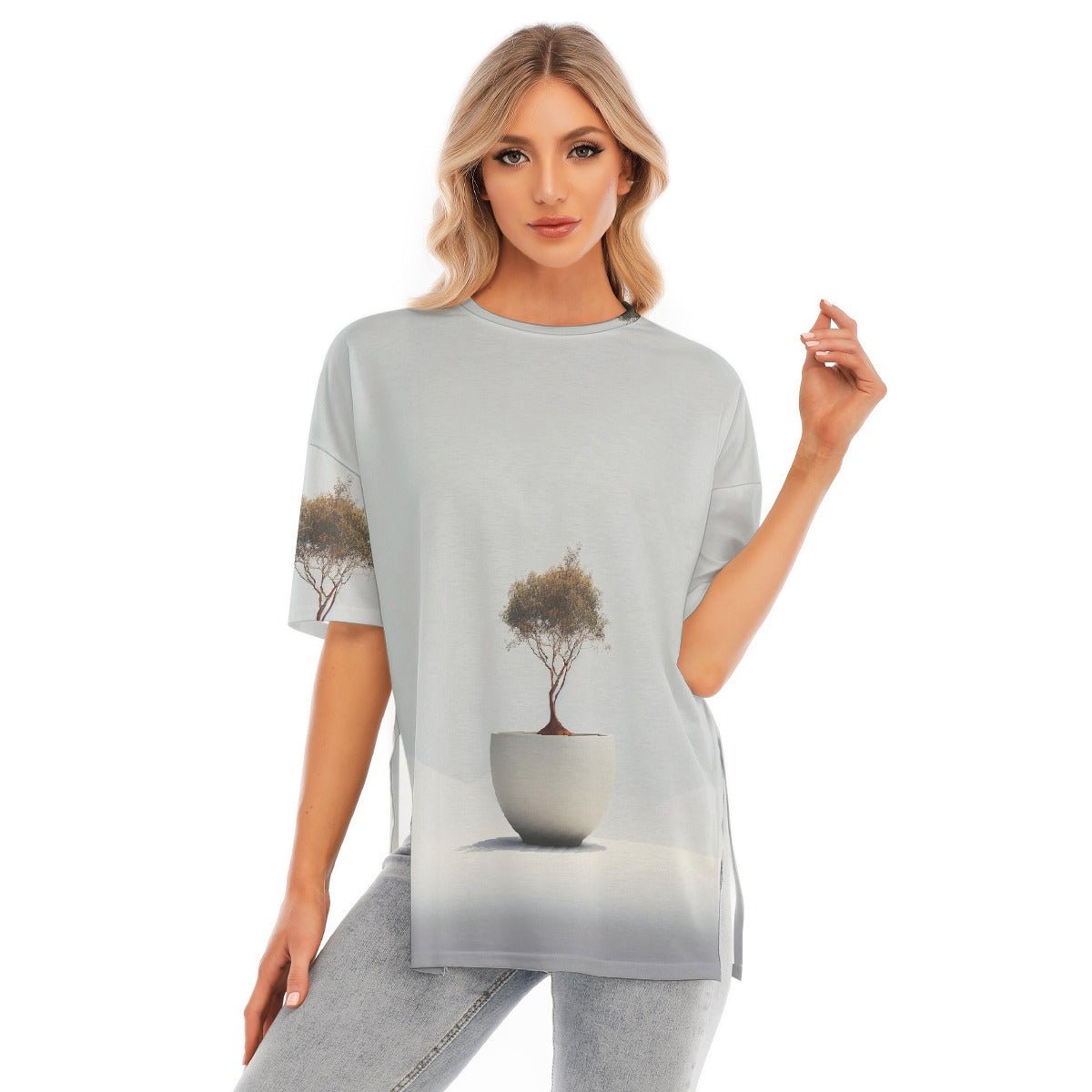 All-Over Print Women's Short Sleeves T-shirt With Hem Split