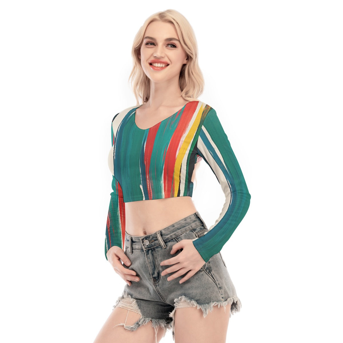 All-Over Print Women's Back Hollow T-shirt With Strap