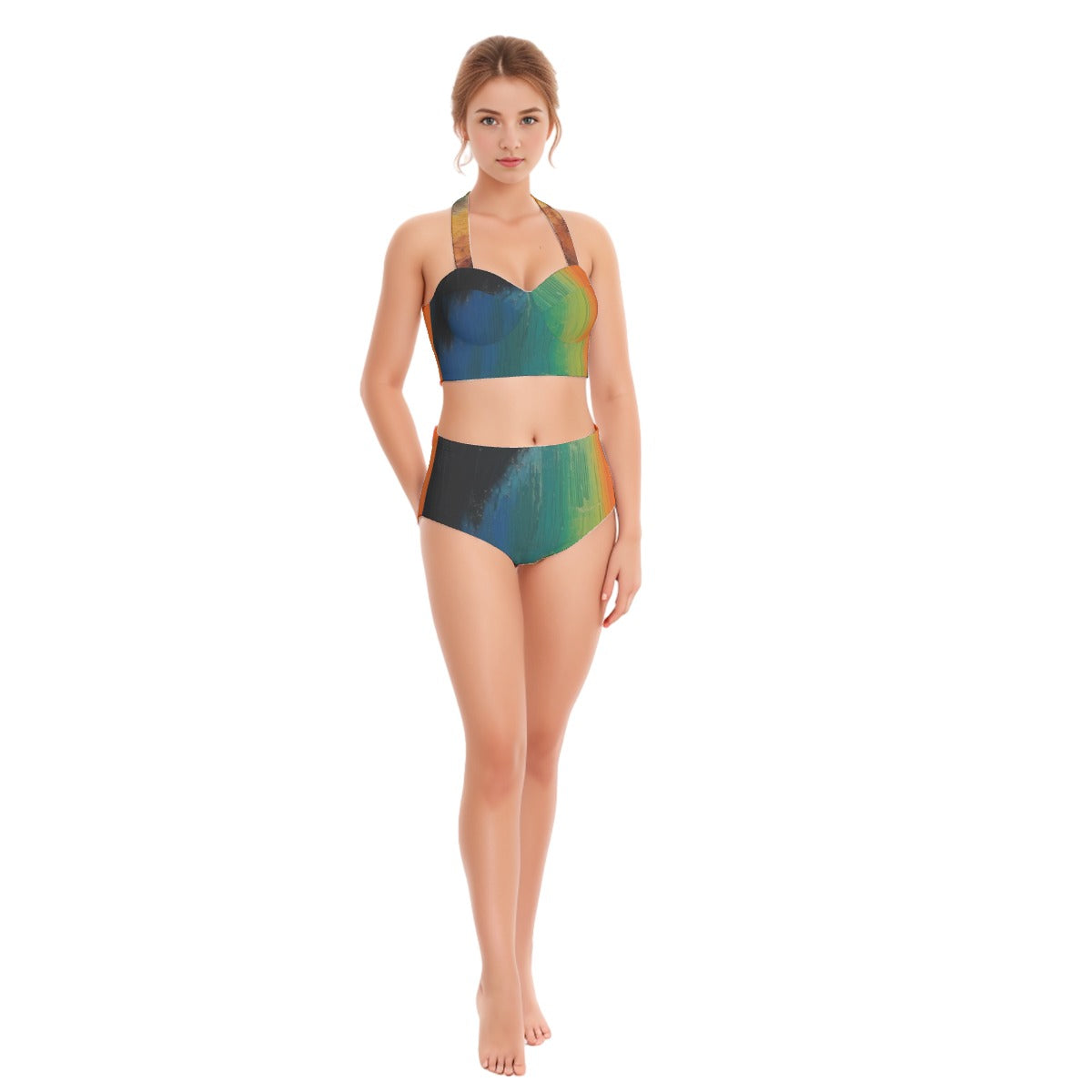 All-Over Print Women's Swimsuit Set With Halter