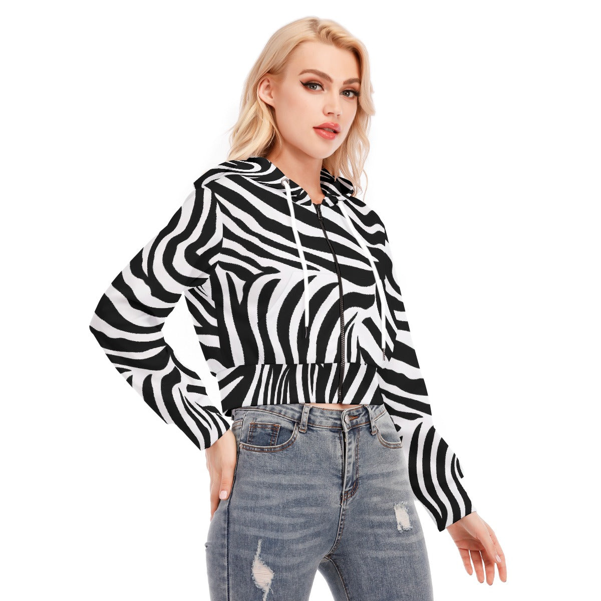 All-Over Print Women's Crop Top Hoodie With Zipper Closure