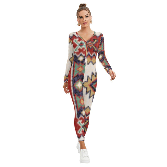 All-Over Print Women's Plunging Neck Jumpsuit