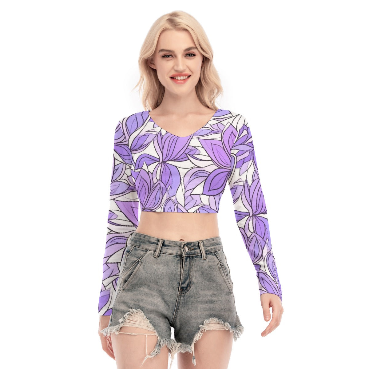 All-Over Print Women's Back Hollow T-shirt With Strap