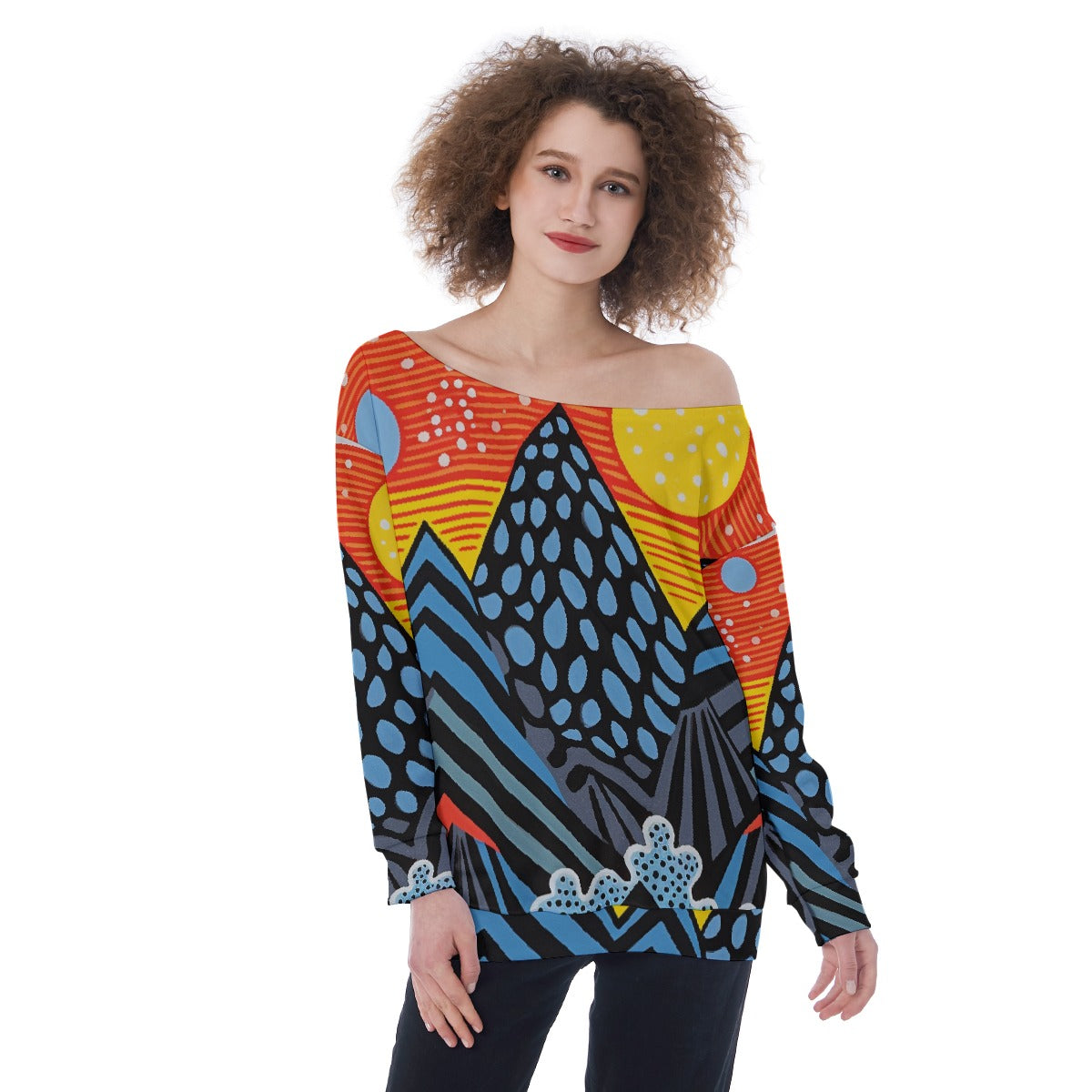 All-Over Print Oversized Women's Off-Shoulder Sweatshirt