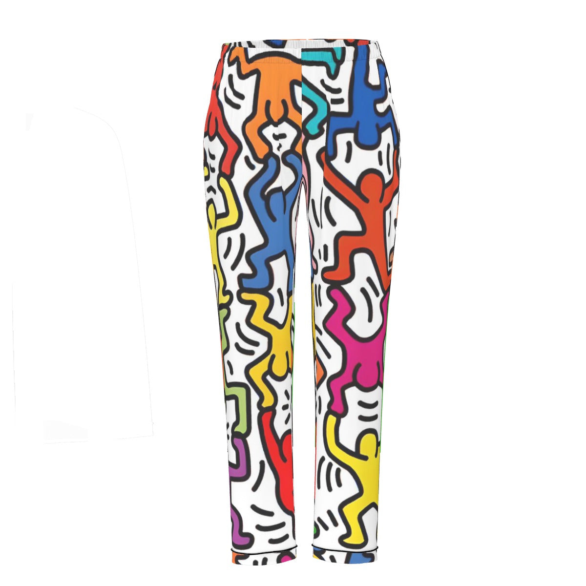 All-Over Print Women's Long Sleeve Pajama Set With Black Contrast Piping