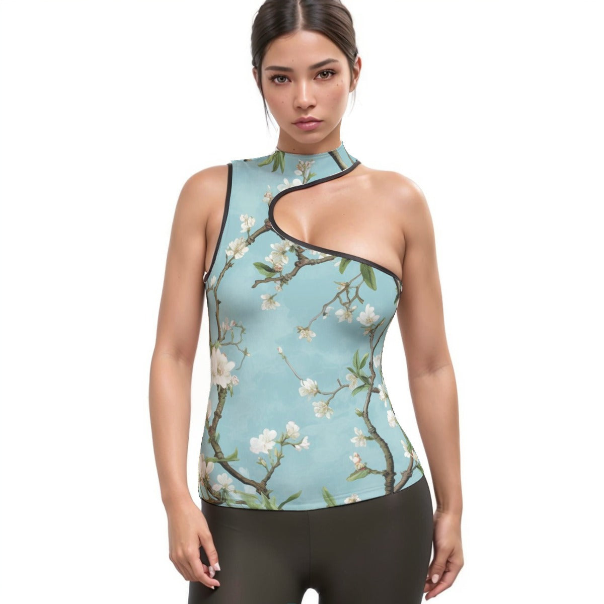 All-Over Print Women's Halter Sleeveless Asymmetrical Tank Top