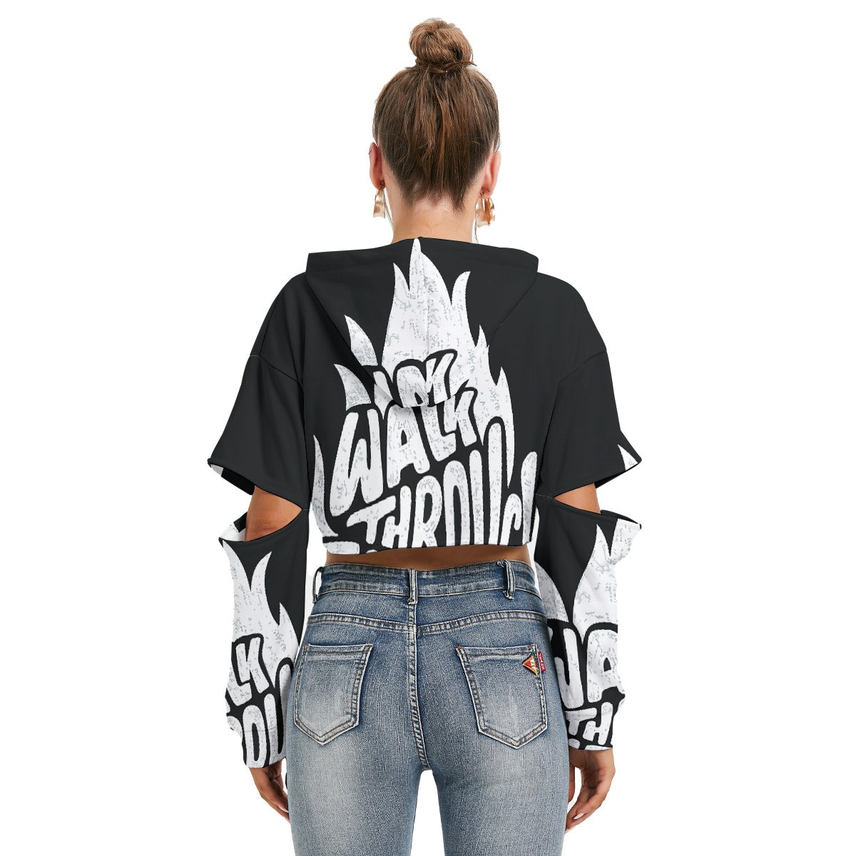 All-Over Print Women's Heavy Fleece Hoodie With Hollow Out Sleeve